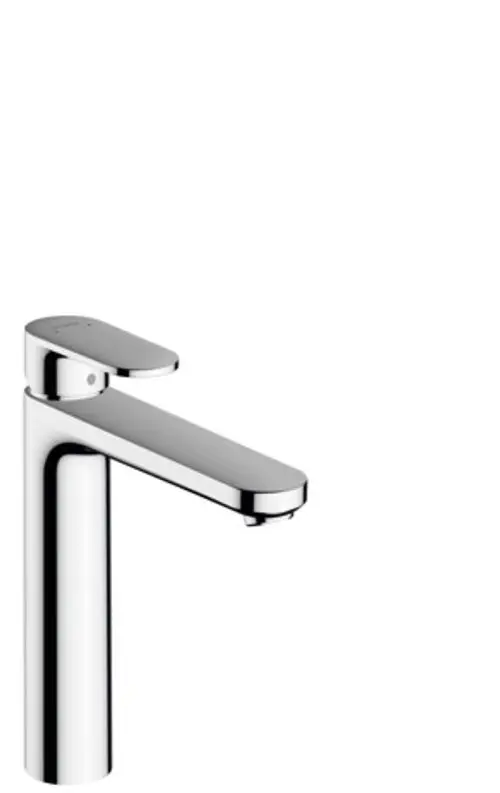 Einhebel-Waschtischmischer aus Chrom von Hansgrohe mit schlankem, modernem Design und integriertem Zugstangen-Ablauf.